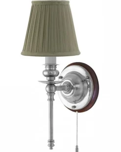 Karlskrona Lampfabrik Vägglampor I Nickel|Vägglampor Med Tygskärm|Vägglampa - Ribbing nickel, olivgrön skärm