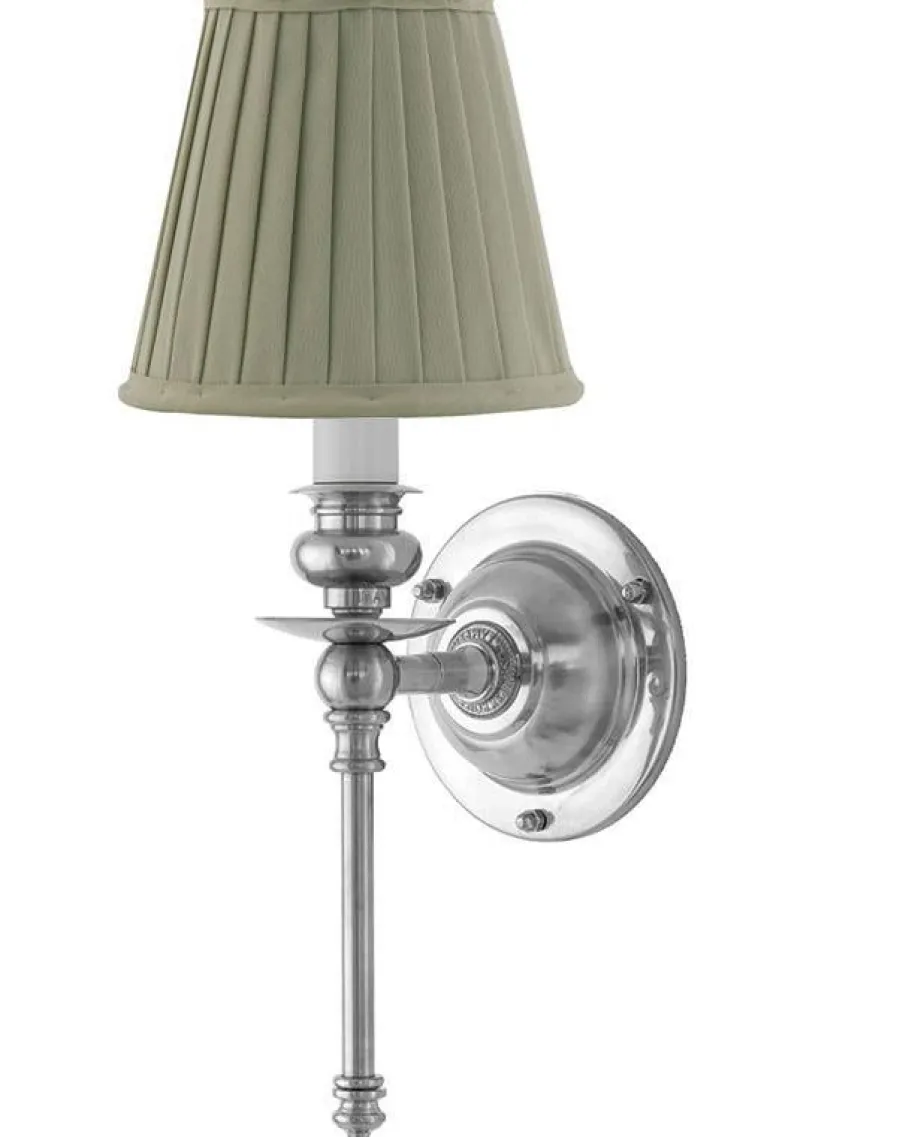 Karlskrona Lampfabrik Vägglampor I Nickel|Vägglampor Med Tygskärm|Vägglampa - Ribbing nickel, olivgrön skärm