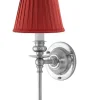 Karlskrona Lampfabrik Vägglampor I Nickel|Vägglampor Med Tygskärm|Vägglampa - Ribbing nickel, röd skärm