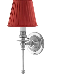 Karlskrona Lampfabrik Vägglampor I Nickel|Vägglampor Med Tygskärm|Vägglampa - Ribbing nickel, röd skärm