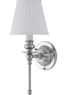 Karlskrona Lampfabrik Vägglampor I Nickel|Vägglampor Med Tygskärm|Vägglampa - Ribbing nickel, vit skärm