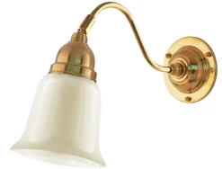 Karlskrona Lampfabrik Vägglampor Med Glaskupa|Vägglampor I Mässing|Vägglampa - Runeberg mässing, benvit klocka