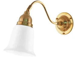 Karlskrona Lampfabrik Vägglampor Med Glaskupa|Vägglampor I Mässing|Vägglampa - Runeberg mässing, opalvit klocka