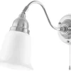 Karlskrona Lampfabrik Vägglampor I Nickel|Vägglampor Med Glaskupa|Vägglampa - Runeberg nickel, opalvit klocka