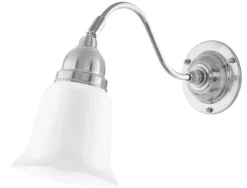 Karlskrona Lampfabrik Vägglampor I Nickel|Vägglampor Med Glaskupa|Vägglampa - Runeberg nickel, opalvit klocka