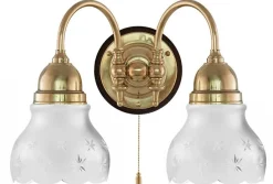 Karlskrona Lampfabrik Vägglampor Med Glaskupa|Vägglampor Med Två Armar|Vägglampa - Stackelberg mässing, slipat mattglas