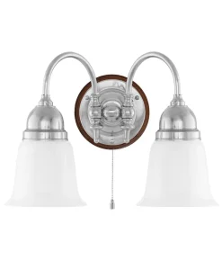 Karlskrona Lampfabrik Vägglampor I Nickel|Vägglampor Med Två Armar|Vägglampa - Stackelberg nickel, opalvit klocka