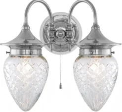 Karlskrona Lampfabrik Vägglampor I Nickel|Vägglampor Med Två Armar|Vägglampa - Tigerstedt nickel, klarglas