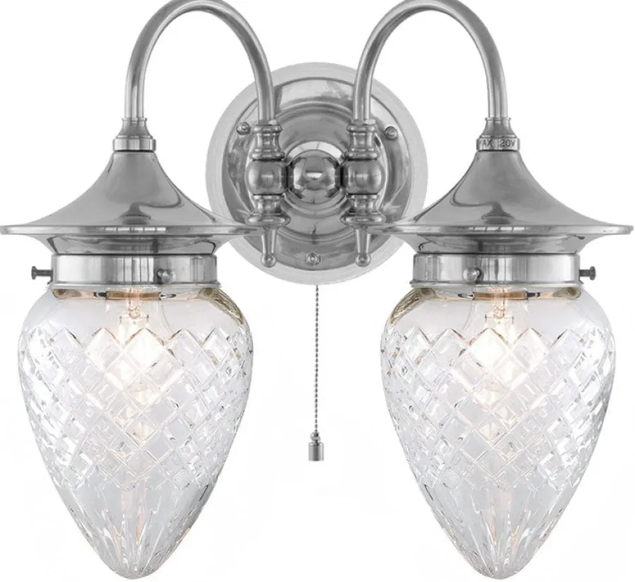 Karlskrona Lampfabrik Vägglampor I Nickel|Vägglampor Med Två Armar|Vägglampa - Tigerstedt nickel, klarglas