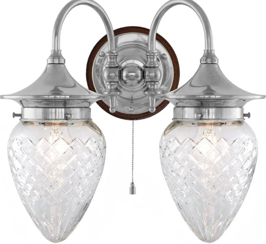 Karlskrona Lampfabrik Vägglampor I Nickel|Vägglampor Med Två Armar|Vägglampa - Tigerstedt nickel, klarglas