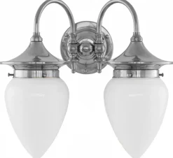 Karlskrona Lampfabrik Vägglampor I Nickel|Vägglampor Med Två Armar|Vägglampa - Tigerstedt nickel, opalvit