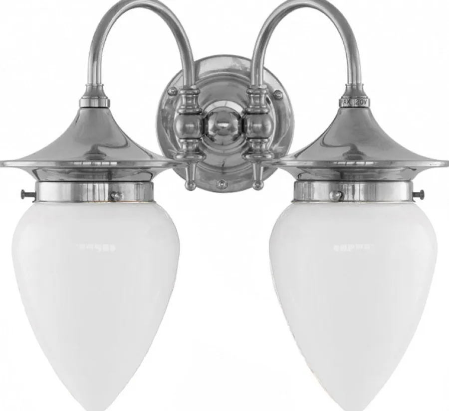 Karlskrona Lampfabrik Vägglampor I Nickel|Vägglampor Med Två Armar|Vägglampa - Tigerstedt nickel, opalvit