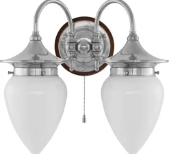 Karlskrona Lampfabrik Vägglampor I Nickel|Vägglampor Med Två Armar|Vägglampa - Tigerstedt nickel, opalvit