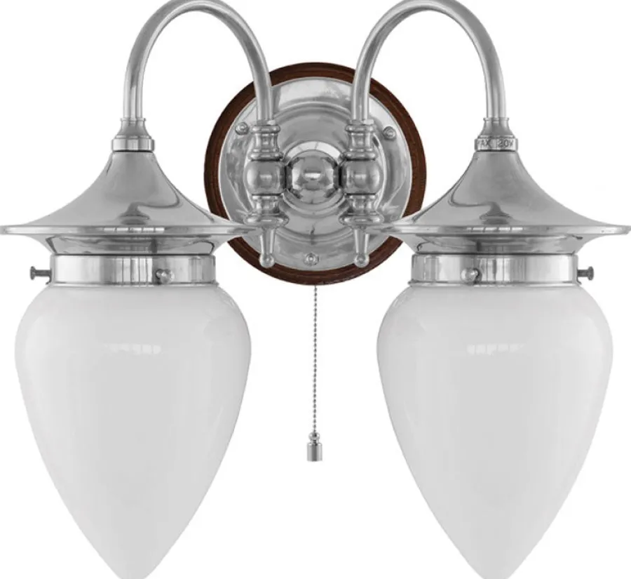 Karlskrona Lampfabrik Vägglampor I Nickel|Vägglampor Med Två Armar|Vägglampa - Tigerstedt nickel, opalvit