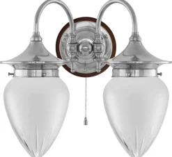 Karlskrona Lampfabrik Vägglampor I Nickel|Vägglampor Med Två Armar|Vägglampa - Tigerstedt nickel, slipat mattglas