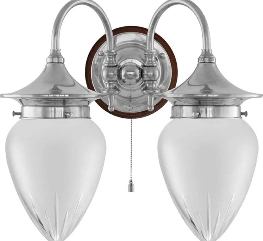 Karlskrona Lampfabrik Vägglampor I Nickel|Vägglampor Med Två Armar|Vägglampa - Tigerstedt nickel, slipat mattglas