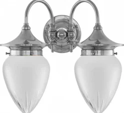 Karlskrona Lampfabrik Vägglampor I Nickel|Vägglampor Med Två Armar|Vägglampa - Tigerstedt nickel, slipat mattglas