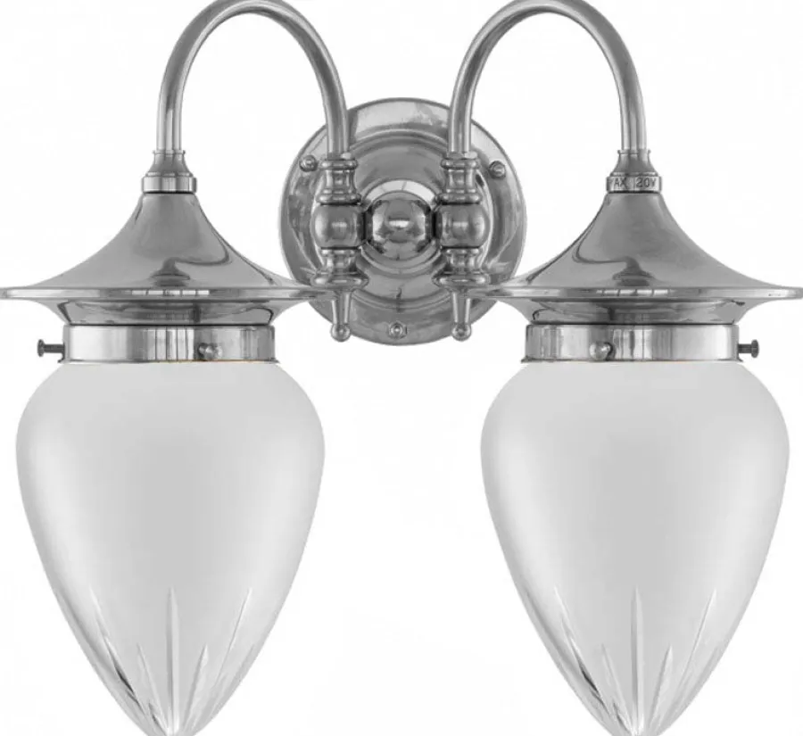 Karlskrona Lampfabrik Vägglampor I Nickel|Vägglampor Med Två Armar|Vägglampa - Tigerstedt nickel, slipat mattglas
