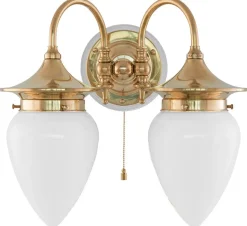 Karlskrona Lampfabrik Vägglampor Med Glaskupa|Vägglampor Med Två Armar|Vägglampa - Tigerstedt, opalvit