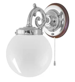 Karlskrona Lampfabrik Vägglampor I Nickel|Vägglampor Med Glaskupa|Vägglampa - Topelius nickel, opalvit klot