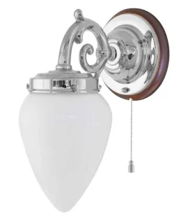 Karlskrona Lampfabrik Vägglampor I Nickel|Vägglampor Med Glaskupa|Vägglampa - Topelius nickel, opalvit droppe
