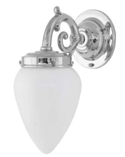 Karlskrona Lampfabrik Vägglampor I Nickel|Vägglampor Med Glaskupa|Vägglampa - Topelius nickel, opalvit droppe