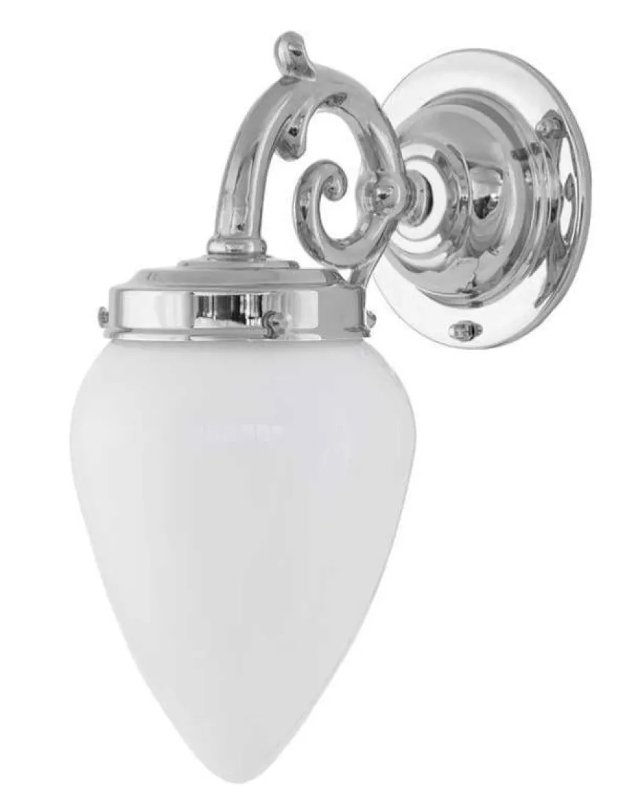 Karlskrona Lampfabrik Vägglampor I Nickel|Vägglampor Med Glaskupa|Vägglampa - Topelius nickel, opalvit droppe