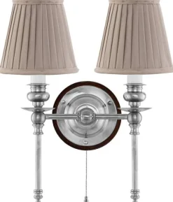 Karlskrona Lampfabrik Vägglampor I Nickel|Vägglampor Med Två Armar|Vägglampa - Wivallius nickel, beige tygskärm