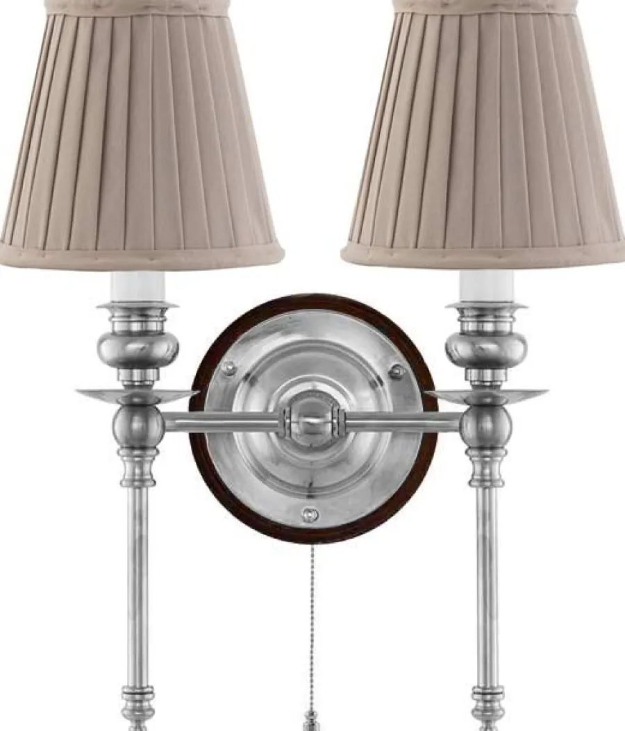 Karlskrona Lampfabrik Vägglampor I Nickel|Vägglampor Med Två Armar|Vägglampa - Wivallius nickel, beige tygskärm