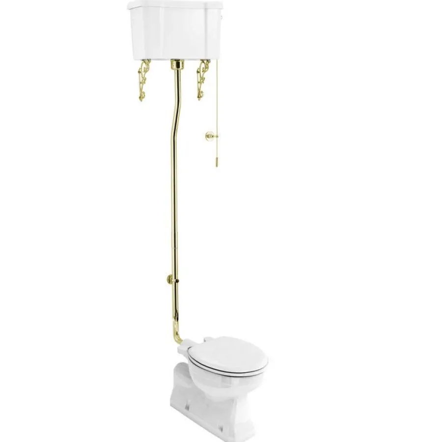 Badex AB Högspolande Toaletter|WC - Burlington högspolande toalett, väggcistern & sits - gulddetaljer