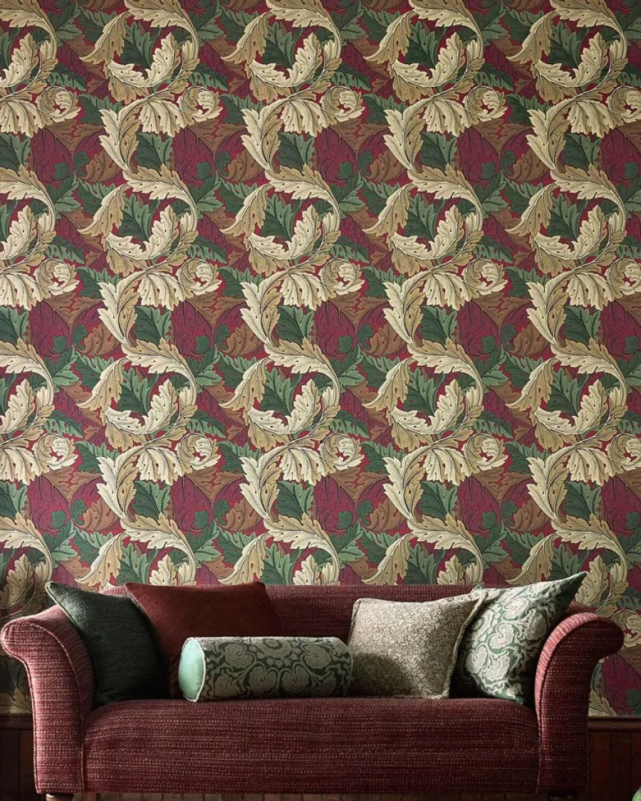 Sanderson Design Group Brands Ltd Mönstrade Tapeter|Blommiga Tapeter|William Morris & Co. Tapet - Acanthus Madder/Thyme