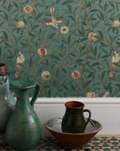 Sanderson Design Group Brands Ltd Mönstrade Tapeter|Blommiga Tapeter|William Morris & Co. Tapet - Bird & Pomegranate Blue/Sage