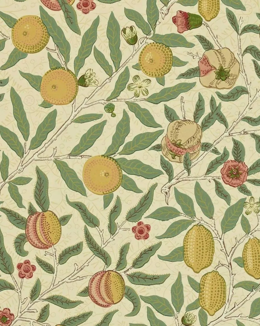 Sanderson Design Group Brands Ltd Mönstrade Tapeter|Blommiga Tapeter|William Morris & Co. Tapet - Fruit Beige/Gold/Coral