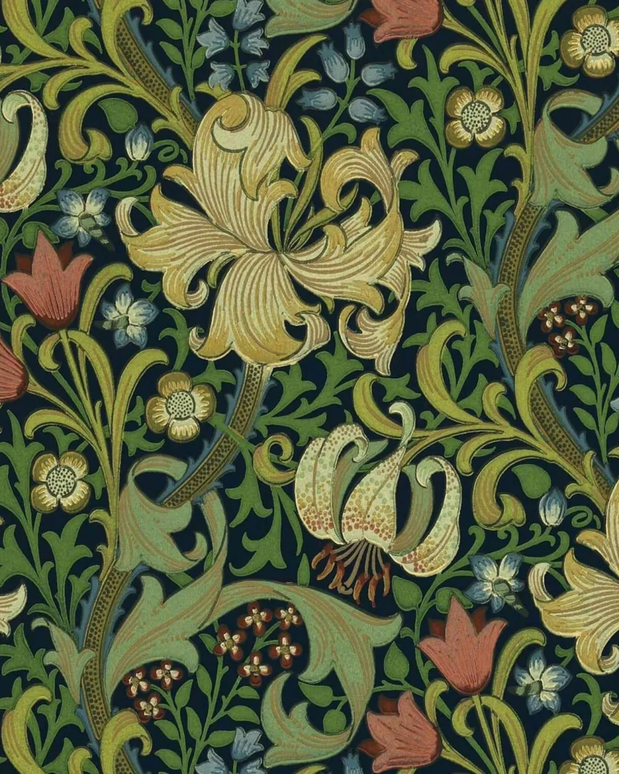 Sanderson Design Group Brands Ltd Mönstrade Tapeter|Blommiga Tapeter|William Morris & Co. Tapet - Golden Lily Indigo