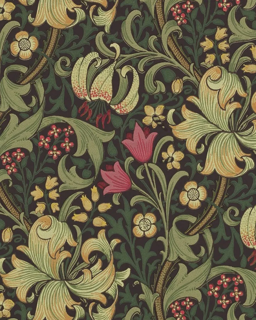 Sanderson Design Group Brands Ltd Mönstrade Tapeter|Blommiga Tapeter|William Morris & Co. Tapet - Golden Lily Charcoal/Olive
