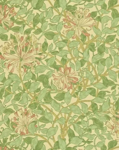 Sanderson Design Group Brands Ltd Mönstrade Tapeter|Blommiga Tapeter|William Morris & Co. Tapet - Honeysuckle Green/Beige/Pink