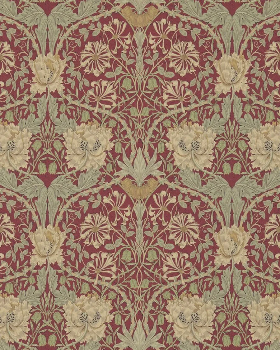 Sanderson Design Group Brands Ltd Mönstrade Tapeter|Blommiga Tapeter|William Morris & Co. Tapet - Honeysuckle & Tulip Red/Gold