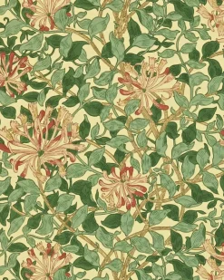 Sanderson Design Group Brands Ltd Mönstrade Tapeter|Blommiga Tapeter|William Morris & Co. Tapet - Honeysuckle Green/Coral/Pink