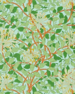 Sanderson Design Group Brands Ltd Mönstrade Tapeter|Blommiga Tapeter|William Morris & Co. Tapet - Honeysuckle sky/burnt orange
