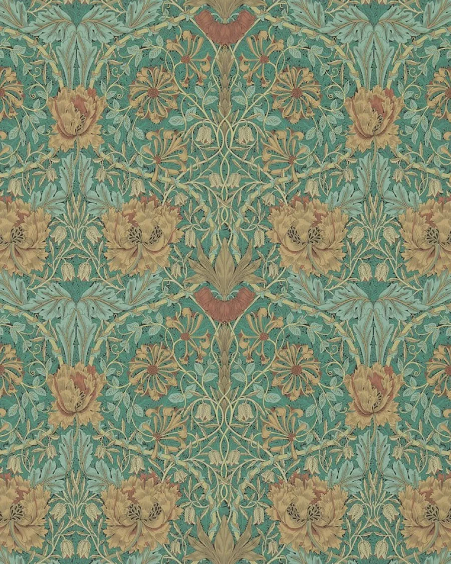 Sanderson Design Group Brands Ltd Mönstrade Tapeter|Blommiga Tapeter|William Morris & Co. Tapet - Honeysuckle & Tulip Emerald/Russet