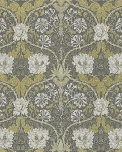 Sanderson Design Group Brands Ltd Mönstrade Tapeter|Blommiga Tapeter|William Morris & Co. Tapet - Honeysuckle & Tulip Charcoal/Gold