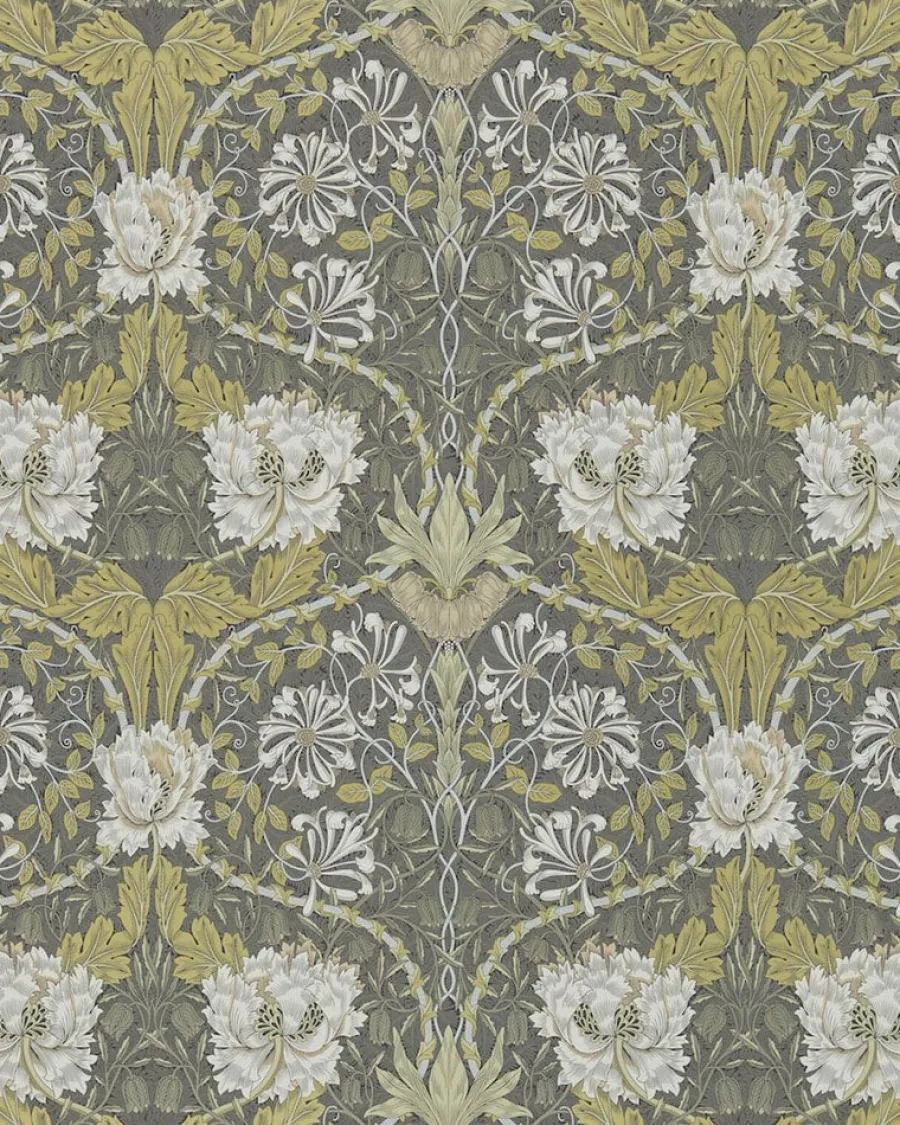 Sanderson Design Group Brands Ltd Mönstrade Tapeter|Blommiga Tapeter|William Morris & Co. Tapet - Honeysuckle & Tulip Charcoal/Gold