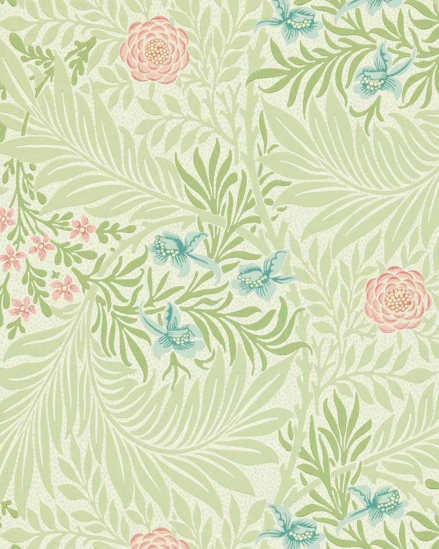 Sanderson Design Group Brands Ltd Mönstrade Tapeter|Blommiga Tapeter|William Morris & Co. Tapet - Larkspur Green/Coral