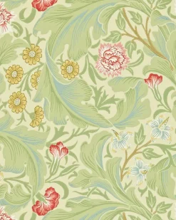 Sanderson Design Group Brands Ltd Mönstrade Tapeter|Blommiga Tapeter|William Morris & Co. Tapet - Leicester green/coral