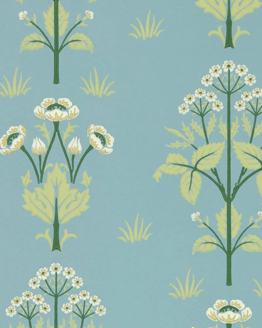 Sanderson Design Group Brands Ltd Mönstrade Tapeter|Blommiga Tapeter|William Morris & Co. Tapet - Meadow Sweet Mineral Blue