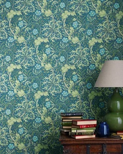 Sanderson Design Group Brands Ltd Mönstrade Tapeter|Blommiga Tapeter|William Morris & Co. Tapet - Morris Seaweed Cobalt/Thyme