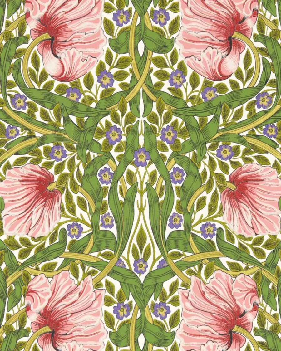 Sanderson Design Group Brands Ltd Mönstrade Tapeter|Blommiga Tapeter|William Morris & Co. Tapet - Pimpernel Sap Green/Strawberry