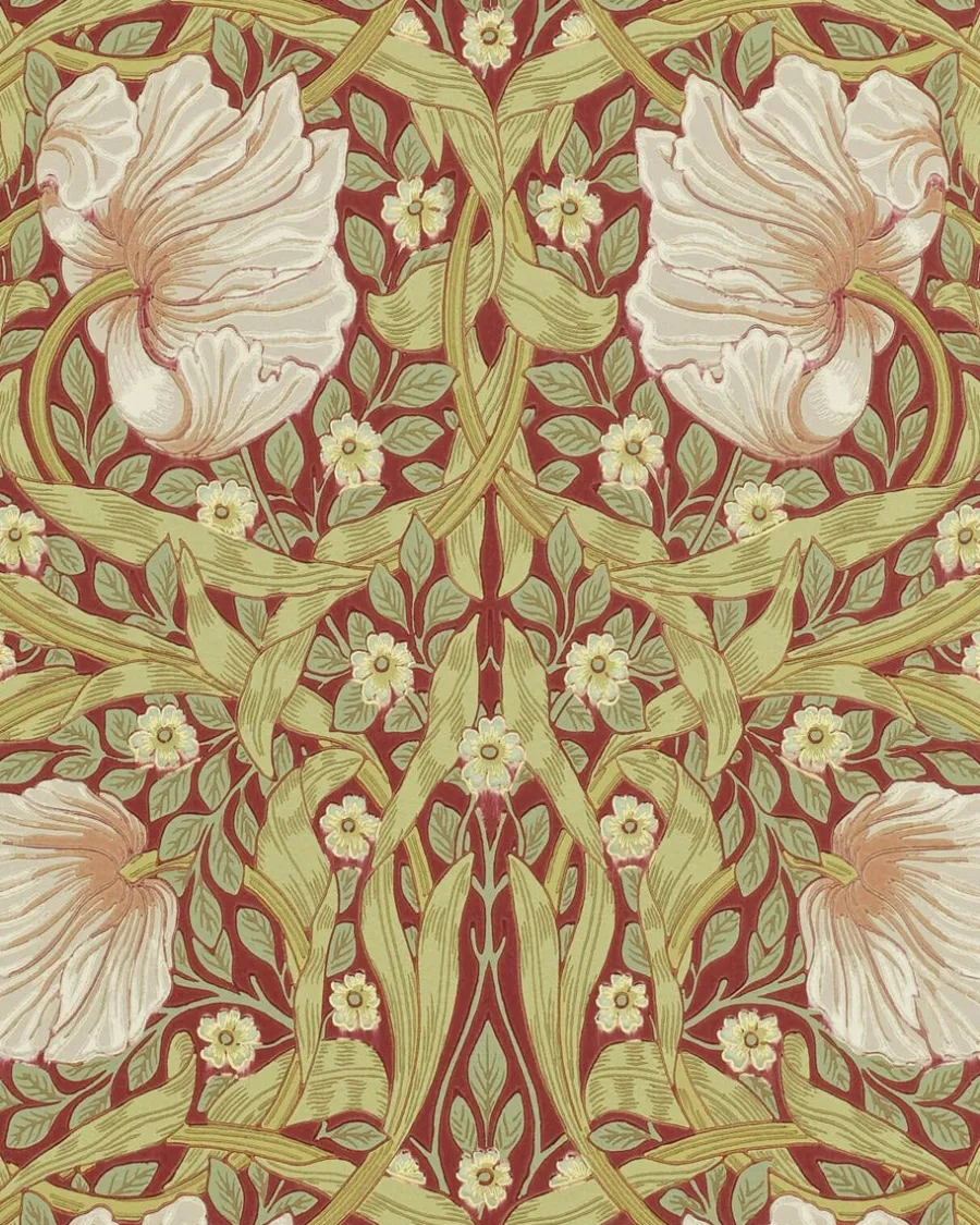 Sanderson Design Group Brands Ltd Mönstrade Tapeter|Blommiga Tapeter|William Morris & Co. Tapet - Pimpernel Brick/Olive