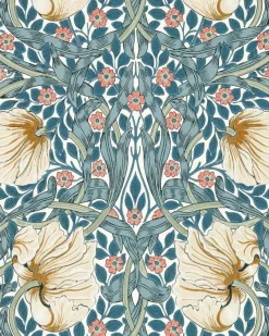 Sanderson Design Group Brands Ltd Mönstrade Tapeter|Blommiga Tapeter|William Morris & Co. Tapet - Pimpernel Woad/Coral