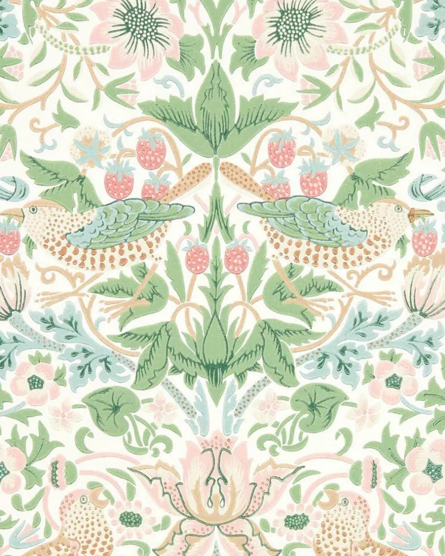 Sanderson Design Group Brands Ltd Mönstrade Tapeter|Blommiga Tapeter|William Morris & Co. Tapet - Simply Strawberry Thief cochineal pink